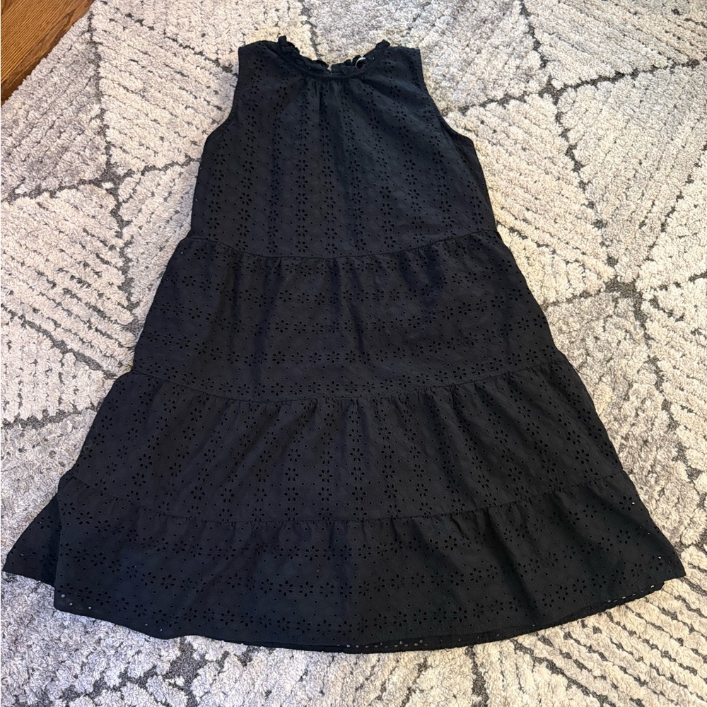 LOFT Black Eyelet Tiered  Dress